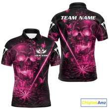 Load image into Gallery viewer, Lightning Pink Butterflies Skull Dartboard Custom Men Darts Polo Shirt Dart Jerseys NYN2355