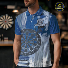 Load image into Gallery viewer, Blue Grey Grunge Dartboard Men Dart Polo &amp; 1/4-Zip Shirt Custom Team Name Dart Jersey For Darters NYN2975