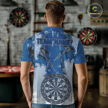 Load image into Gallery viewer, Blue Grey Grunge Dartboard Men Dart Polo &amp; 1/4-Zip Shirt Custom Team Name Dart Jersey For Darters NYN2975