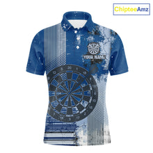 Load image into Gallery viewer, Blue Grey Grunge Dartboard Men Dart Polo &amp; 1/4-Zip Shirt Custom Team Name Dart Jersey For Darters NYN2975