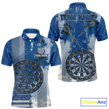Load image into Gallery viewer, Blue Grey Grunge Dartboard Men Dart Polo &amp; 1/4-Zip Shirt Custom Team Name Dart Jersey For Darters NYN2975