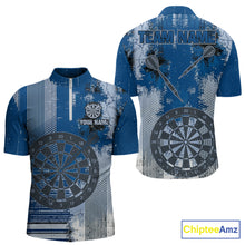 Load image into Gallery viewer, Blue Grey Grunge Dartboard Men Dart Polo &amp; 1/4-Zip Shirt Custom Team Name Dart Jersey For Darters NYN2975