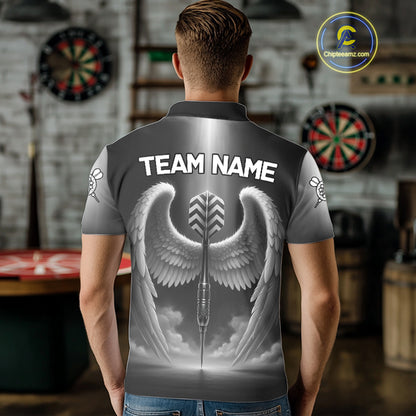 Grey Silver Wings Dartboard & Arrow Custom Men Darts Polo Shirt Outfits Dart Jerseys NYN1858