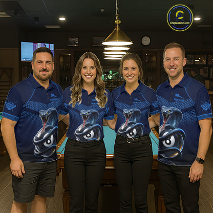 Personalized Funny 8 Ball Pool Cobra Snake Billiard Shirts For Men Billiard Polo & 1/4-Zip Jerseys NYN2988