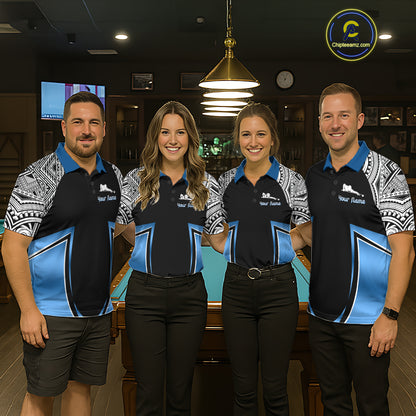 Blue Tribal 8 Ball Billiard Shirt For Men Personalized Tribal Pool Polo & 1/4-Zip Team Jersey NYN2984