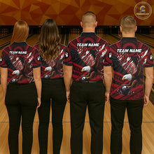 Load image into Gallery viewer, Custom Red Tribal Pattern Polynesian Eagle Bowling Men Polo Quarter-Zip Shirts, Bowling Team Attire NYN3687