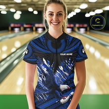 Load image into Gallery viewer, Custom Blue Tribal Pattern Polynesian Eagle Bowling Women Polo Quarter-Zip Shirts, Bowling Team Attire NYN3688