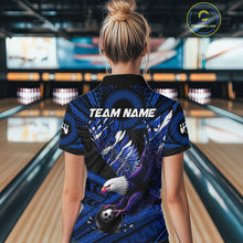 Load image into Gallery viewer, Custom Blue Tribal Pattern Polynesian Eagle Bowling Women Polo Quarter-Zip Shirts, Bowling Team Attire NYN3688