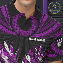 Load image into Gallery viewer, Custom Purple Tribal Pattern Polynesian Eagle Bowling Men Polo Quarter-Zip Shirts, Bowling Team Attire NYN3689