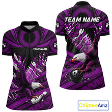 Load image into Gallery viewer, Custom Purple Tribal Pattern Polynesian Eagle Bowling Women Polo Quarter-Zip Shirts, Bowling Team Attire NYN3689