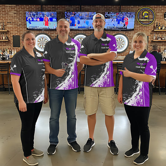 Purple Fiery Rooster Fury Dart Arrow Women Funny Darts Quarter- Zip Shirt Custom Name Darts Jersey NYN2112