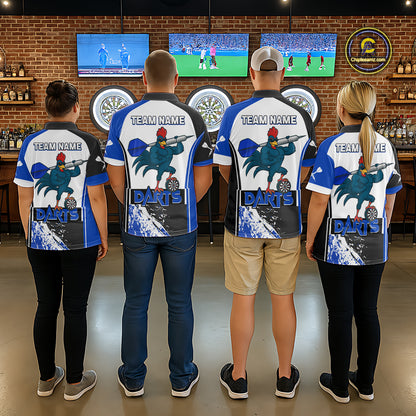 Blue Fiery Rooster Fury Dart Arrow Women Funny Darts Polo Shirt Custom Name Darts Jersey NYN2113