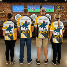 Load image into Gallery viewer, Yellow Fiery Rooster Fury Dart Arrow Men Funny Darts Polo Shirt Custom Name Darts Jersey NYN2114