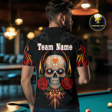 Load image into Gallery viewer, Skull Tribal Ball Pool Men Billiard Polo &amp; 1/4-Zip Shirts Custom Flame 8 Ball Billiard Attire NYN2389