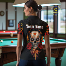 Load image into Gallery viewer, Skull Tribal Ball Pool Women Billiard Polo &amp; 1/4-Zip Shirts Custom Flame 8 Ball Billiard Attire NYN2389