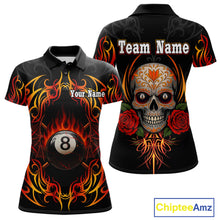 Load image into Gallery viewer, Skull Tribal Ball Pool Women Billiard Polo &amp; 1/4-Zip Shirts Custom Flame 8 Ball Billiard Attire NYN2389