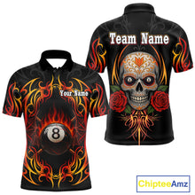 Load image into Gallery viewer, Skull Tribal Ball Pool Men Billiard Polo &amp; 1/4-Zip Shirts Custom Flame 8 Ball Billiard Attire NYN2389