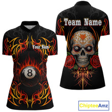 Load image into Gallery viewer, Skull Tribal Ball Pool Women Billiard Polo &amp; 1/4-Zip Shirts Custom Flame 8 Ball Billiard Attire NYN2389