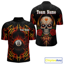 Load image into Gallery viewer, Skull Tribal Ball Pool Men Billiard Polo &amp; 1/4-Zip Shirts Custom Flame 8 Ball Billiard Attire NYN2389