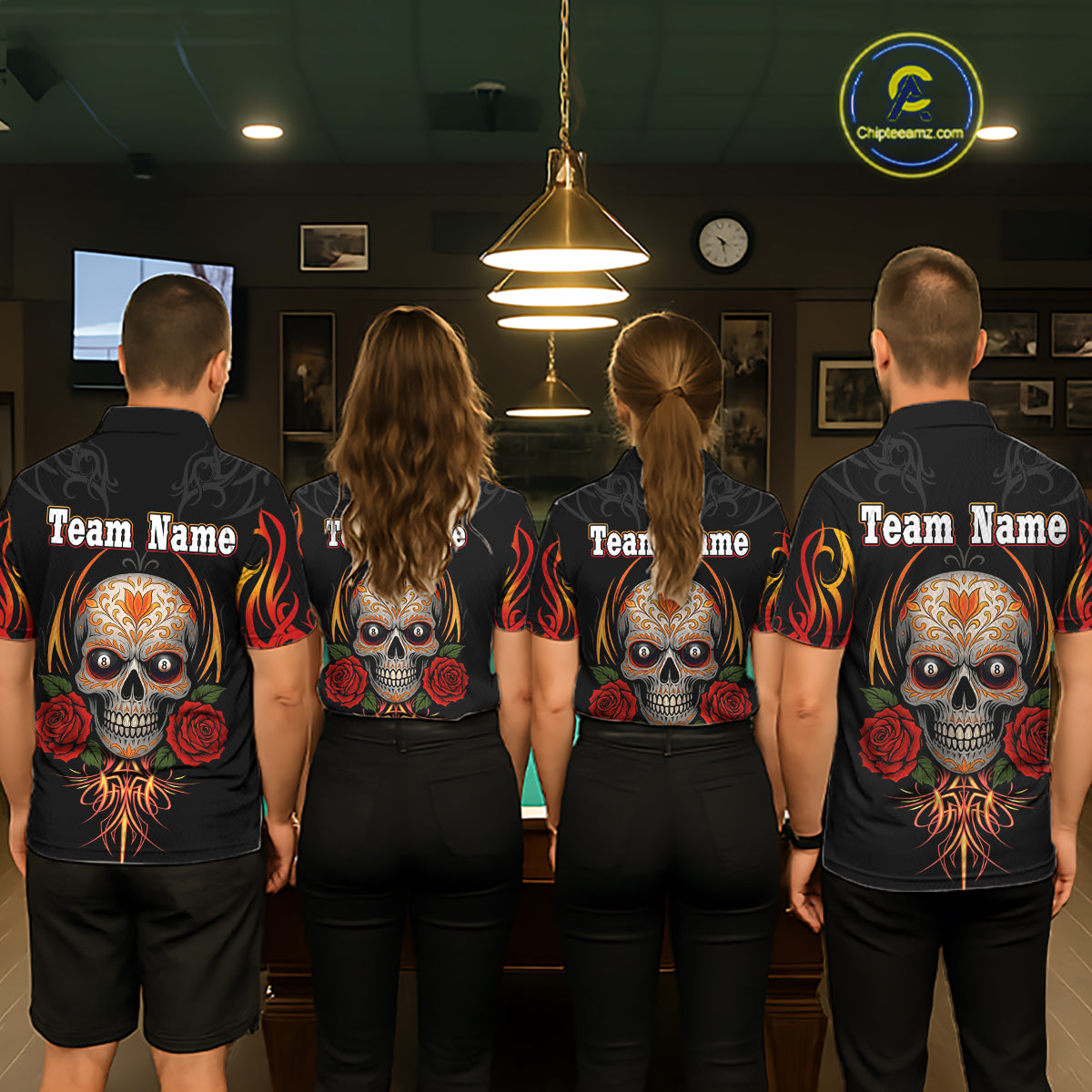 Skull Tribal Ball Pool Women Billiard Polo & 1/4-Zip Shirts Custom Flame 8 Ball Billiard Attire NYN2389