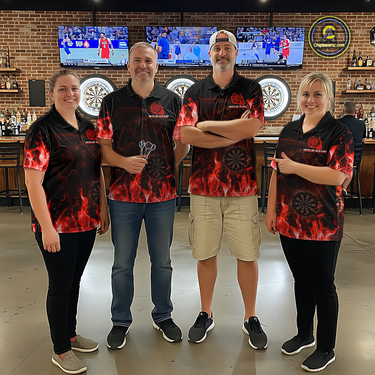 Custom Red Flaming Grim Reaper Dartboard Men Dart Polo Shirt Personalized Skull Dart Team Jerseys NYN2774