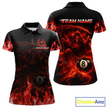 Load image into Gallery viewer, Custom Red Flaming Grim Reaper 8 Ball Billiard Pool Shirts For Women Bowling Polo &amp; 1/4-Zip Jersey NYN2775
