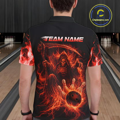 Personalized Red Flaming Grim Reaper Bowling Team Shirts For Women Bowling Polo & 1/4-Zip Jersey NYN2776