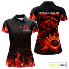 Load image into Gallery viewer, Personalized Red Flaming Grim Reaper Bowling Team Shirts For Women Bowling Polo &amp; 1/4-Zip Jersey NYN2776