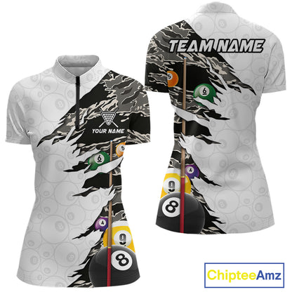 8 Ball 9 Ball Billiard Cue Shirt For Women Custom Grey Camo Pool Team Jersey
