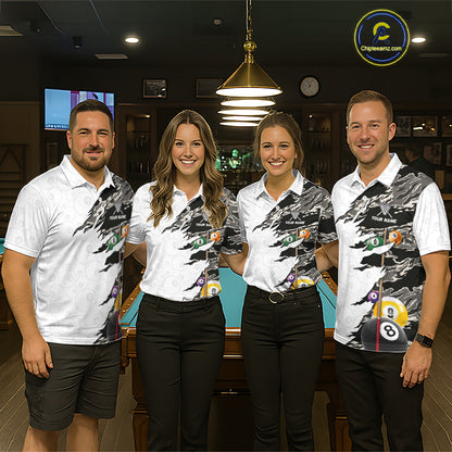 8 Ball & 9 Ball Pool Billiard Cue Shirt For Women Custom Grey Camo Billiard Team Jersey NYN3426