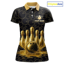 Load image into Gallery viewer, Splatter Gold Dripping Bowling And Pins Jerseys For Women Custom Bowling Ball Shirt Team Attire NYN3180