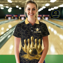 Load image into Gallery viewer, Splatter Gold Dripping Bowling And Pins Jerseys For Women Custom Bowling Ball Shirt Team Attire NYN3180