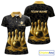Load image into Gallery viewer, Splatter Gold Dripping Bowling And Pins Jerseys For Women Custom Bowling Ball Shirt Team Attire NYN3180
