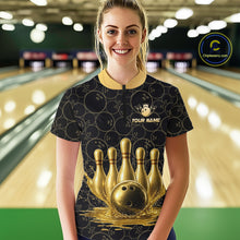 Load image into Gallery viewer, Splatter Gold Dripping Bowling And Pins Jerseys For Women Custom Bowling Ball Shirt Team Attire NYN3180