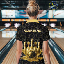 Load image into Gallery viewer, Splatter Gold Dripping Bowling And Pins Jerseys For Women Custom Bowling Ball Shirt Team Attire NYN3180
