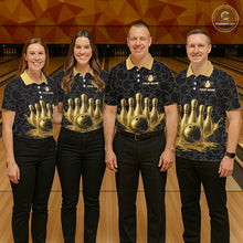 Load image into Gallery viewer, Splatter Gold Dripping Bowling And Pins Jerseys For Women Custom Bowling Ball Shirt Team Attire NYN3180