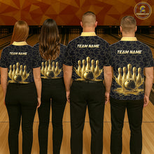 Load image into Gallery viewer, Splatter Gold Dripping Bowling And Pins Jerseys For Women Custom Bowling Ball Shirt Team Attire NYN3180