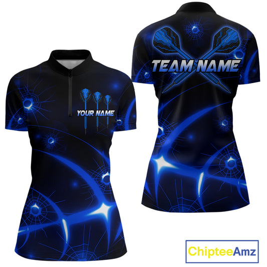 Lightning Dart Arrow Custom Blue Darts Quarter-Zip Shirt For Women - Darts Team Jersey NYN0718