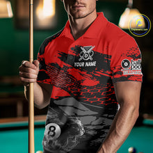 Load image into Gallery viewer, Black &amp; Red Grunge 8 Ball Pool Men Billiard Polo &amp; 1/4-Zip Jersey Custom Billiard Shirt Designs NYN2411