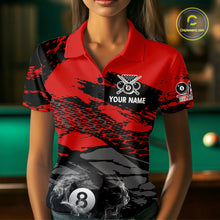 Load image into Gallery viewer, Black &amp; Red Grunge 8 Ball Pool Women Billiard Polo &amp; 1/4-Zip Jersey Custom Billiard Shirt Designs NYN2411