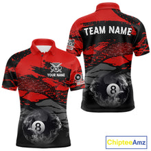 Load image into Gallery viewer, Black &amp; Red Grunge 8 Ball Pool Men Billiard Polo &amp; 1/4-Zip Jersey Custom Billiard Shirt Designs NYN2411