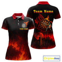 Load image into Gallery viewer, Medieval Power Darts Team Shirt For Women - Flaming Dartboard &amp; Castle | Custom Name NYN0485