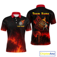 Load image into Gallery viewer, Medieval Power Darts Team Shirt For Men - Flaming Dartboard &amp; Castle | Custom Name NYN0485