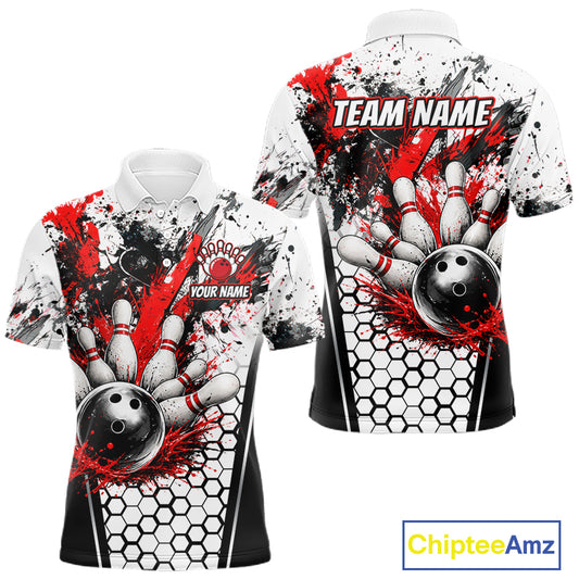 Custom Black And Red Splatter Mens Bowling Shirt Splash Bowling Tournament Team Jersey NYN4010
