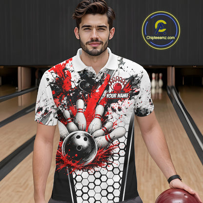 Custom Black And Red Splatter Mens Bowling Shirt Splash Bowling Tournament Team Jersey NYN4010