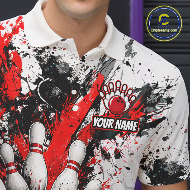 Custom Black And Red Splatter Mens Bowling Shirt Splash Bowling Tournament Team Jersey NYN4010