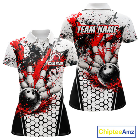 Custom Black And Red Splatter Womens Bowling Shirt Splash Bowling Tournament Team Jersey NYN4010