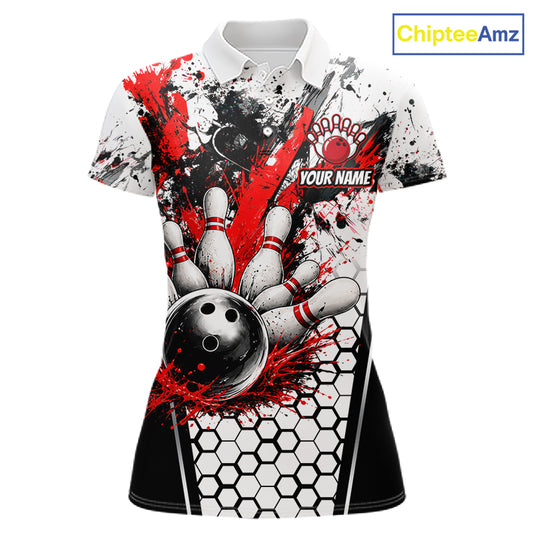 Custom Black And Red Splatter Womens Bowling Shirt Splash Bowling Tournament Team Jersey NYN4010