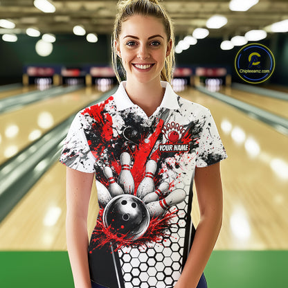 Custom Black And Red Splatter Womens Bowling Shirt Splash Bowling Tournament Team Jersey NYN4010