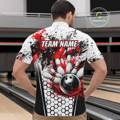 Custom Black And Red Splatter Mens Bowling Shirt Splash Bowling Tournament Team Jersey NYN4010